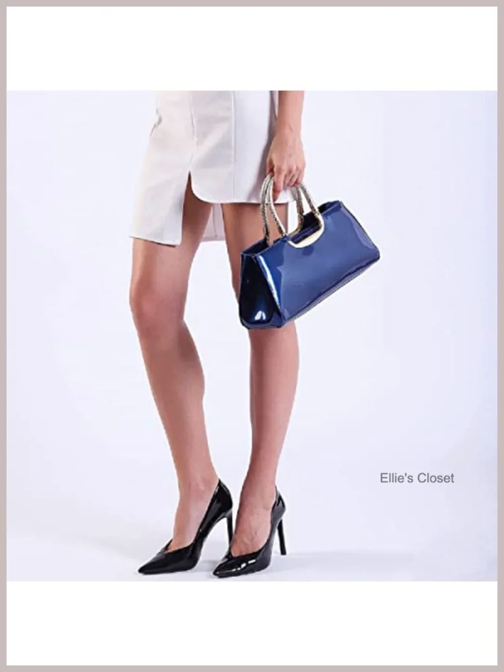 Women Patent Leather Structured Top-Handle Bag Shoulder Tote Evening Purse